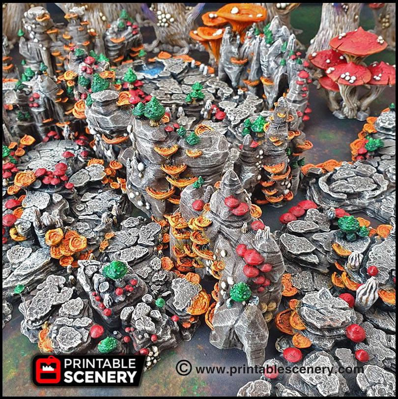 Mushroom Grotto Walls - Printable Scenery | DnD | Clorehaven | Cave | Dungeon | Scene | Scatter Terrain | Wargaming | 28mm 15mm 32mm, Goblin