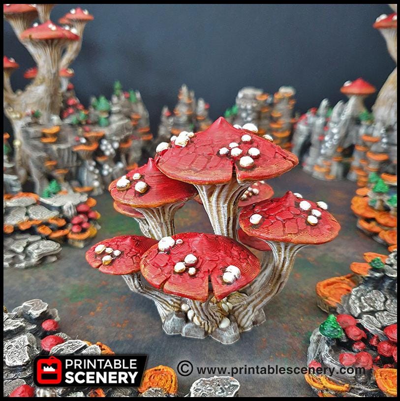 Magic Mushroom Clusters Tree Set - Printable Scenery | DnD | Cave | Swamp | Scatter Terrain | Wargaming | Goblin Grotto | 28mm 15mm 32mm