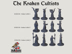 The Kraken Cult dnd mini set - EC3D | Pathfinder 2E | Evil | Sea | Cultist | Madness | Ocean | 32mm 28mm | TTRPG | Wargaming, Underwater