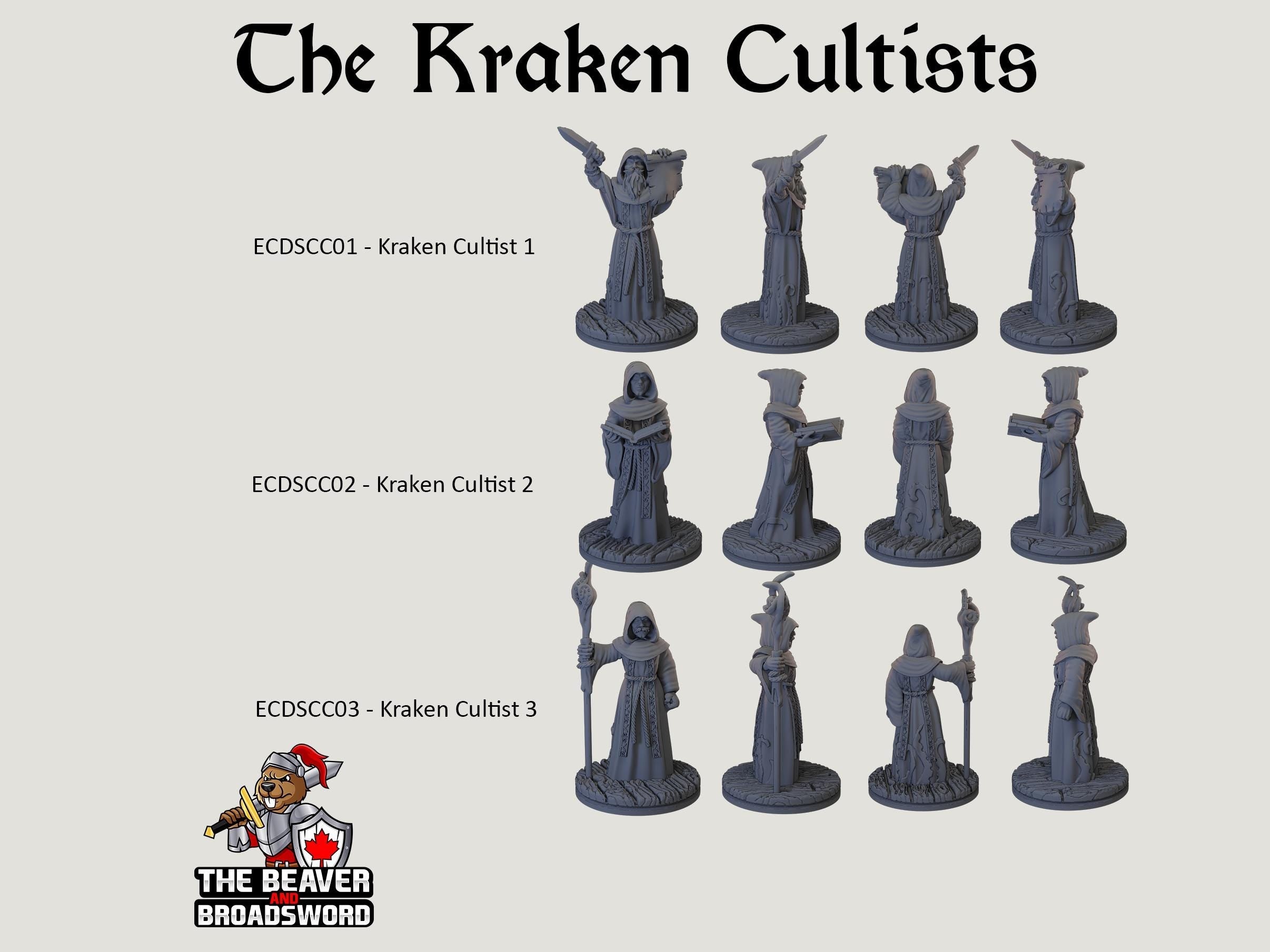 The Kraken Cult dnd mini set - EC3D | Pathfinder 2E | Evil | Sea | Cultist | Madness | Ocean | 32mm 28mm | TTRPG | Wargaming, Underwater