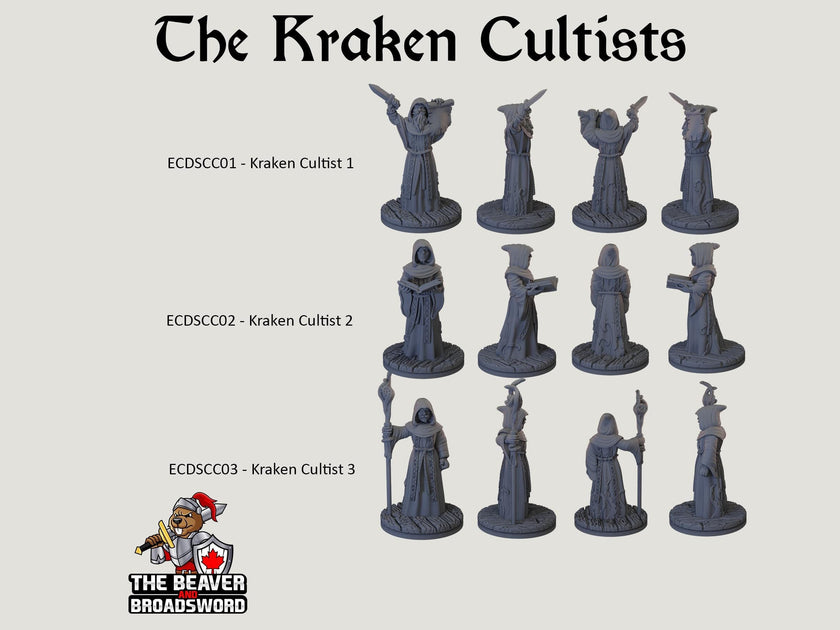 The Kraken Cult dnd mini set - EC3D | Pathfinder 2E | Evil | Sea | Cultist | Madness | Ocean | 32mm 28mm | TTRPG | Wargaming, Underwater