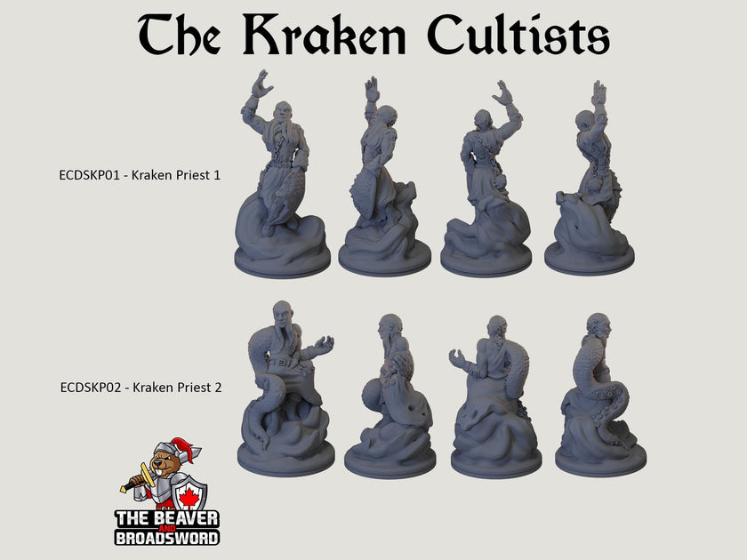 The Kraken Cult dnd mini set - EC3D | Pathfinder 2E | Evil | Sea | Cultist | Madness | Ocean | 32mm 28mm | TTRPG | Wargaming, Underwater