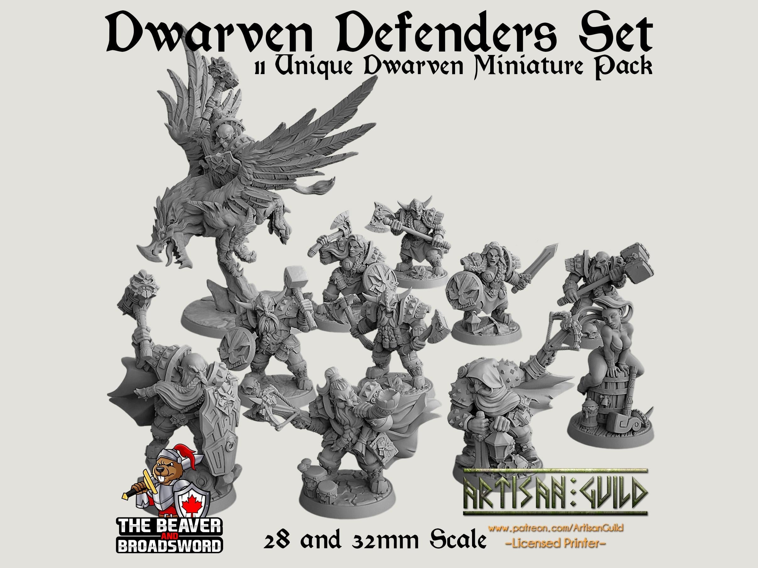 Dwarven Defenders 11 mini set - Artisan Guild | DnD | Fighter | Barbarian | Dwarf | Cleric | Paladin | Pathfinder, TTRPG, Wargaming