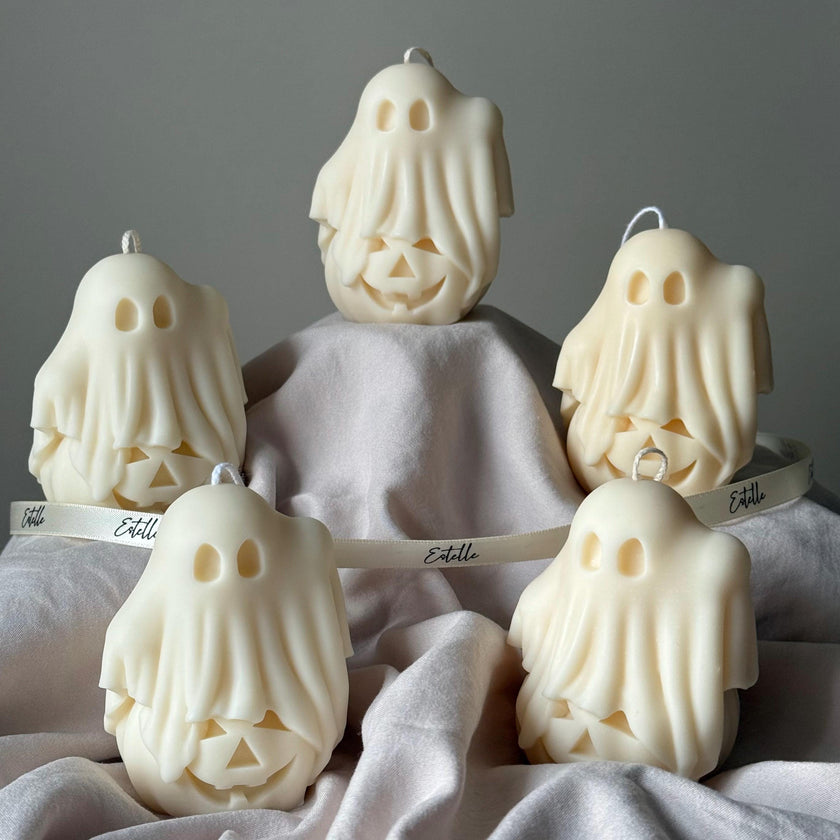 Handmade Halloween Ghost Candle: Soy Wax Pumpkin Decor