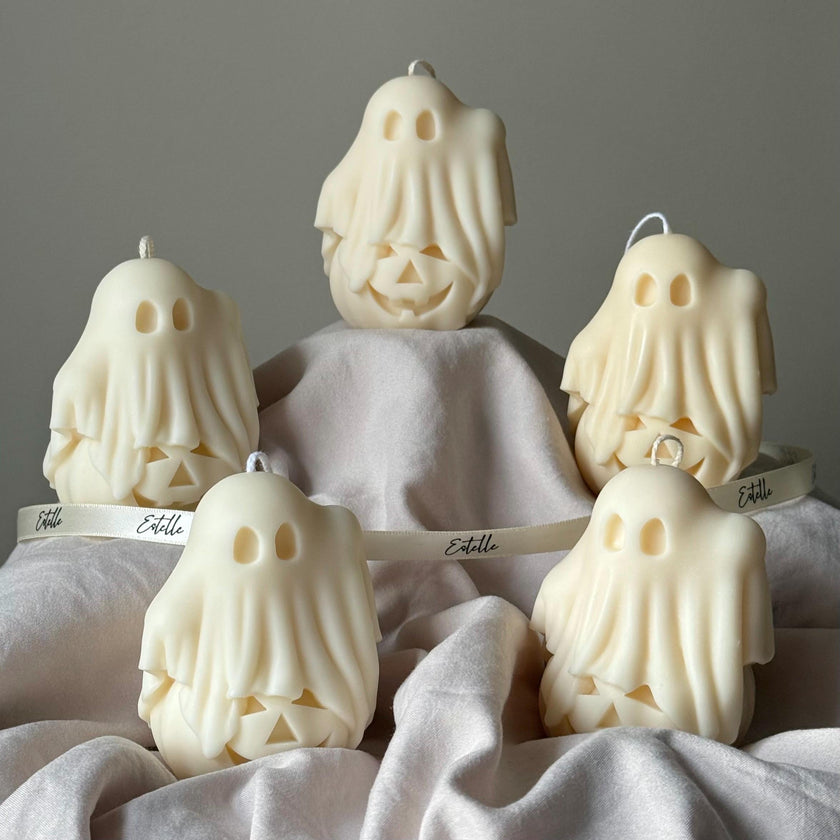 Handmade Halloween Ghost Candle: Soy Wax Pumpkin Decor