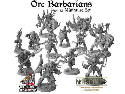 12 Orc Barbarian dnd mini set - Artisan Guild | Barbarian | Ranger| Fighter | Goblinoid, Pathfinder, TTRPG, Wargaming Monster, Pack, Bundle