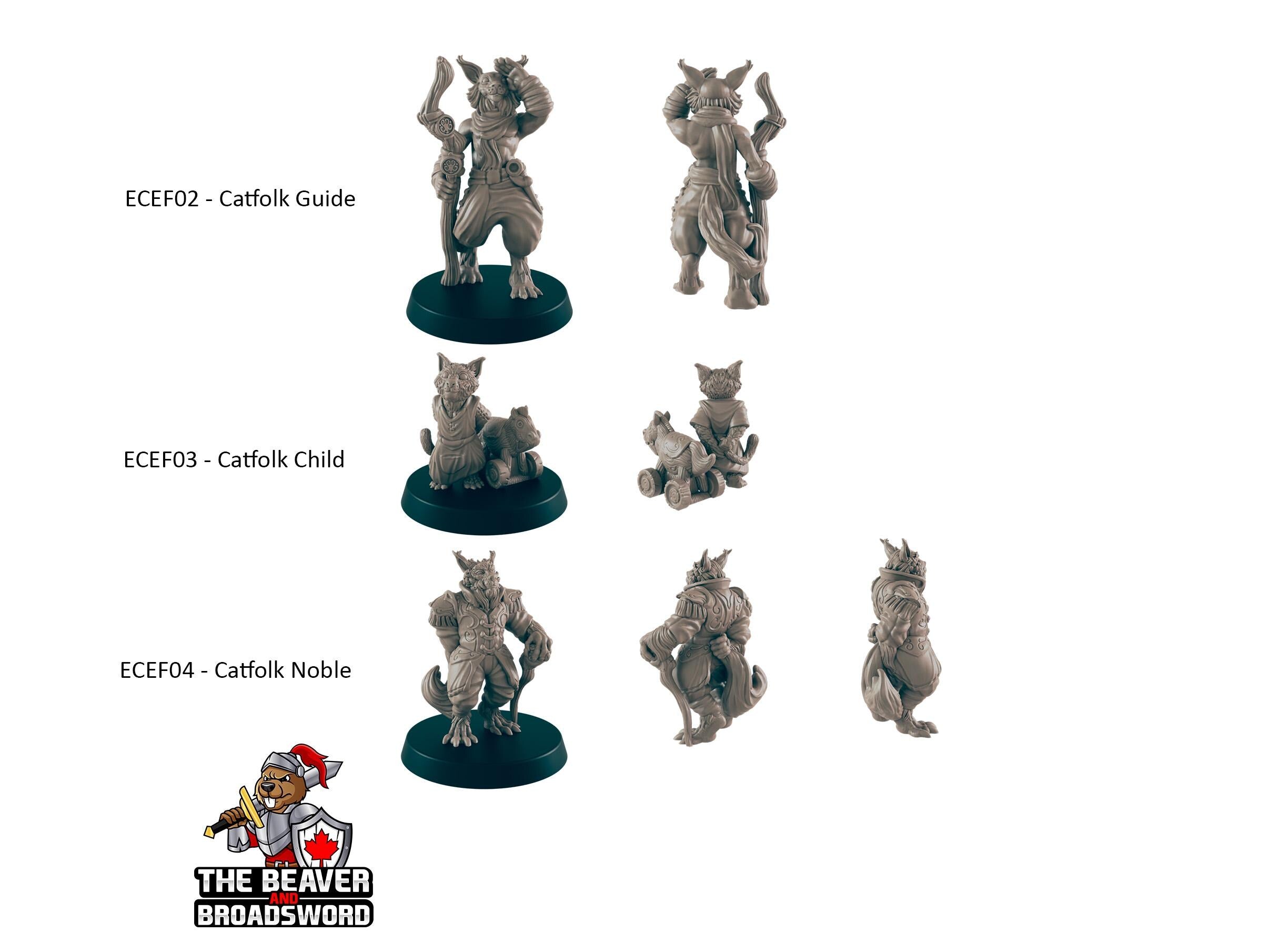 5 Tabaxi Villager Miniature Pack - EC3D | DnD | Fisherman | Villager | Merchant | Noble | 32mm | Pathfinder | commoner | Catfolk | Wargaming