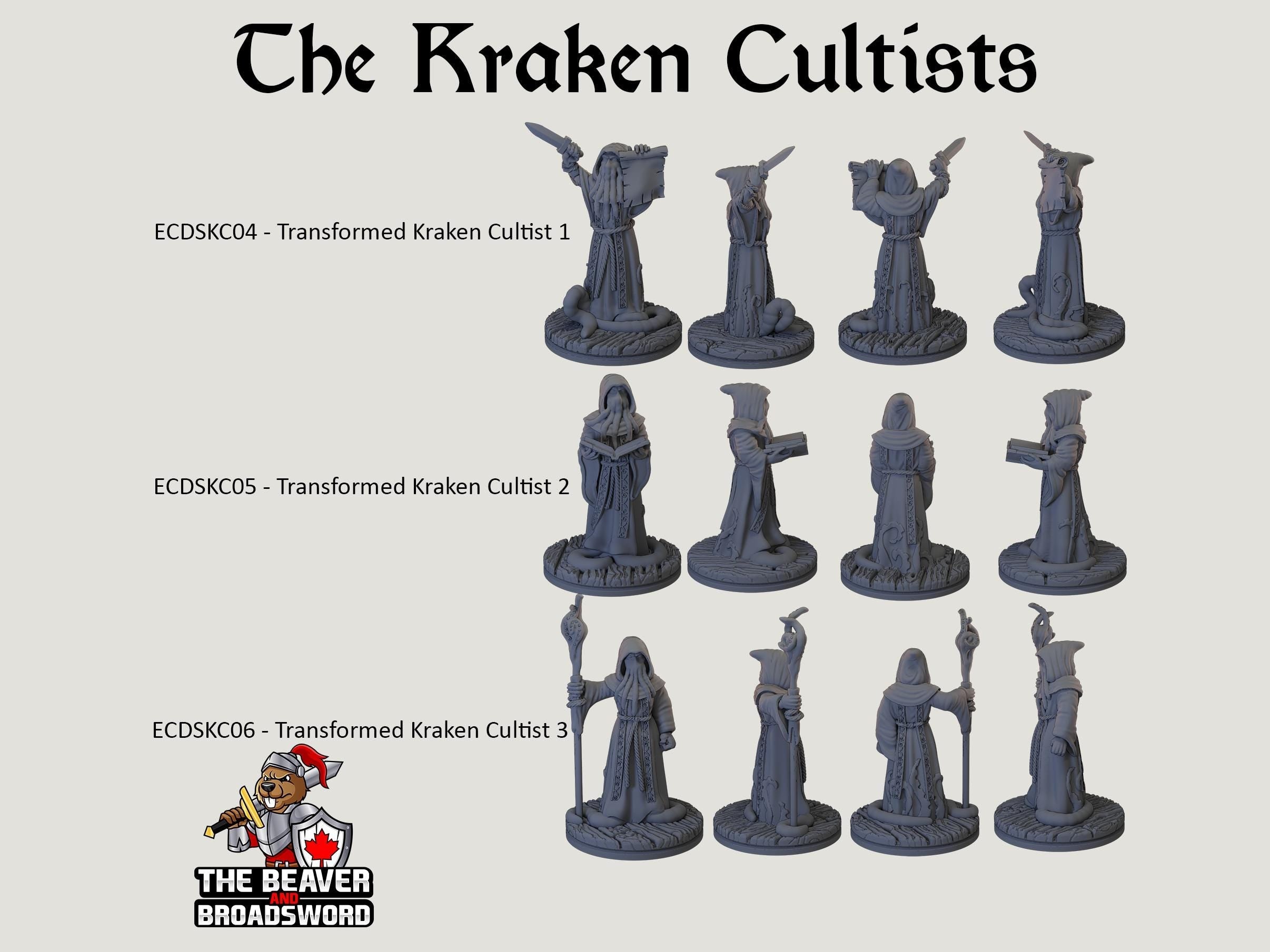 The Kraken Cult dnd mini set - EC3D | Pathfinder 2E | Evil | Sea | Cultist | Madness | Ocean | 32mm 28mm | TTRPG | Wargaming, Underwater