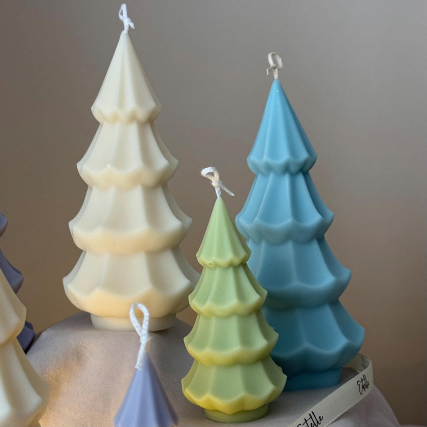 Handmade Ribbed Christmas Tree Candle: Soy Wax Holiday Decor