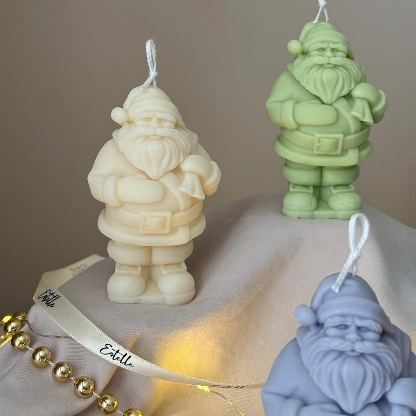 Hand Poured Santa Soy Candle: Christmas Decor Gift