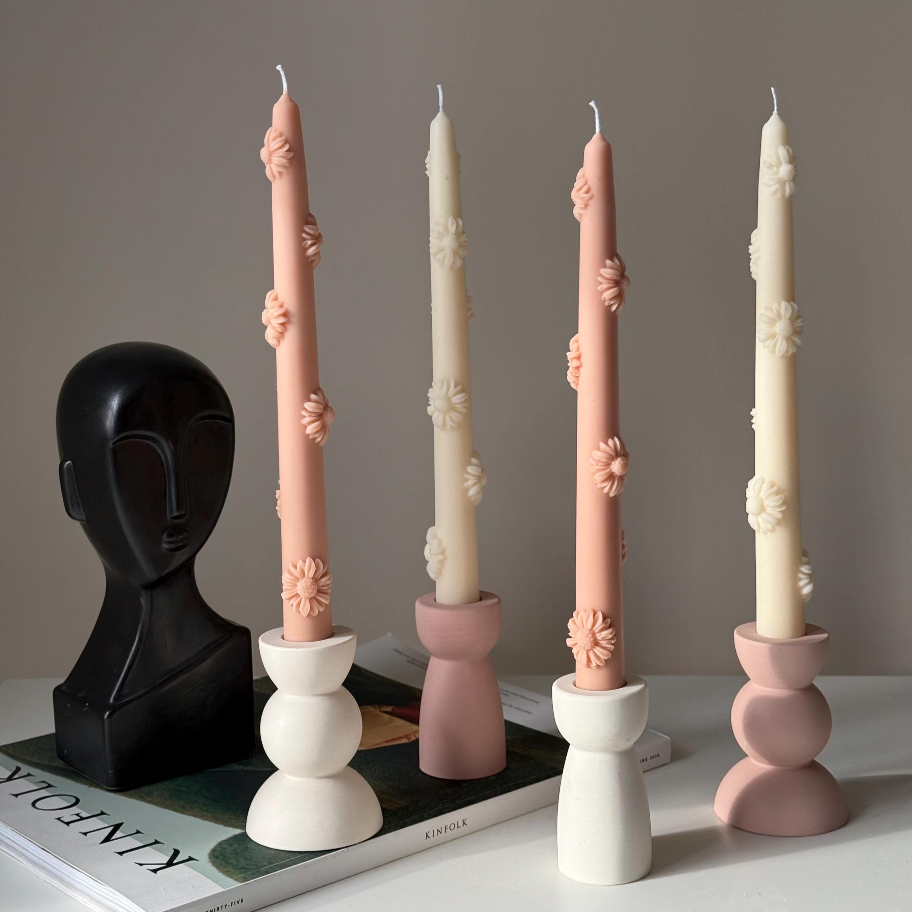 Handmade Flower Soy Wax Taper Candle: Decorative Dinner Candle