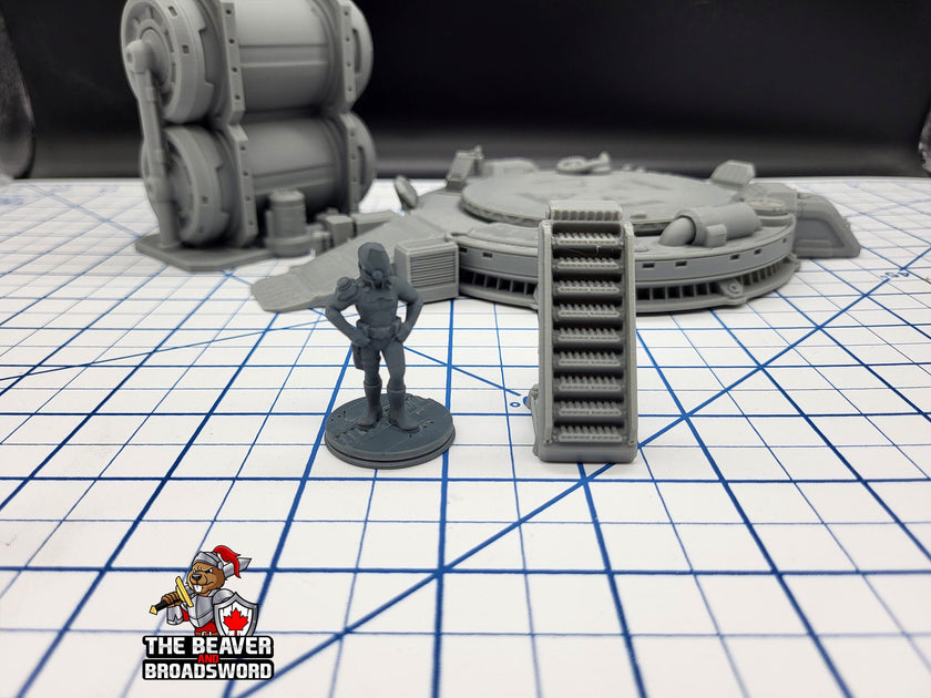 Scifi Landing Pad Set - EC3D , Infinity, Legion, Cyberpunk, Starfinder, tabletop terrain, Sci-fi Scenery, Wargaming, Vehicle, Space, hangar