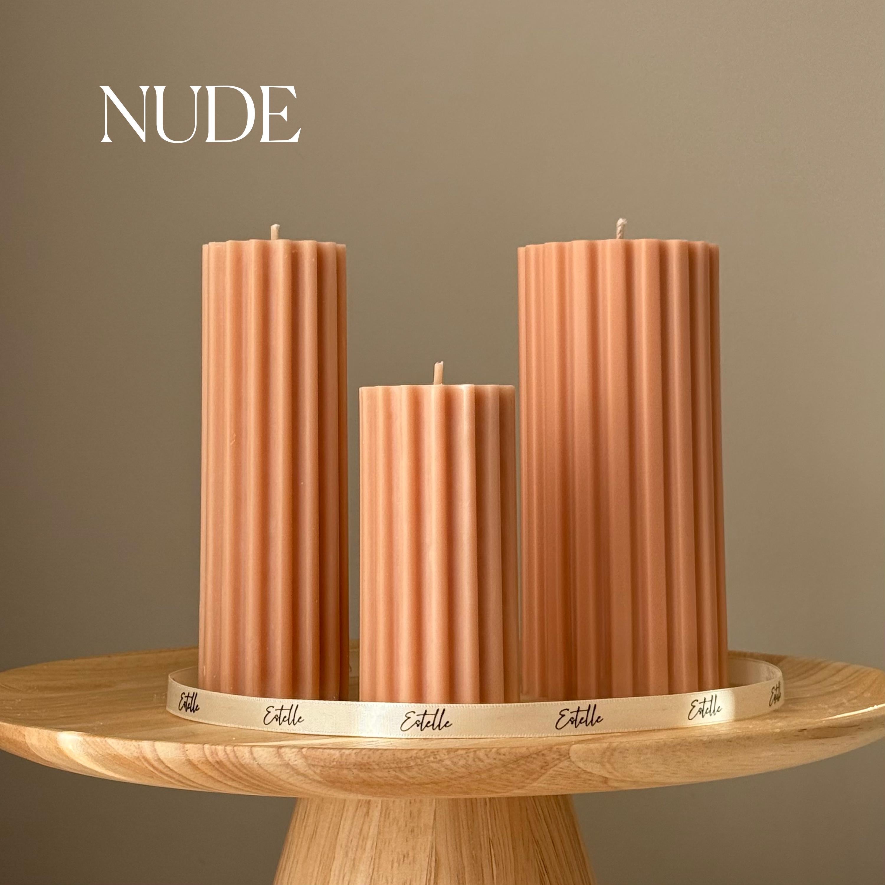 Hand Poured Soy Ribbed Pillar Candle Trio: Sculptural Art