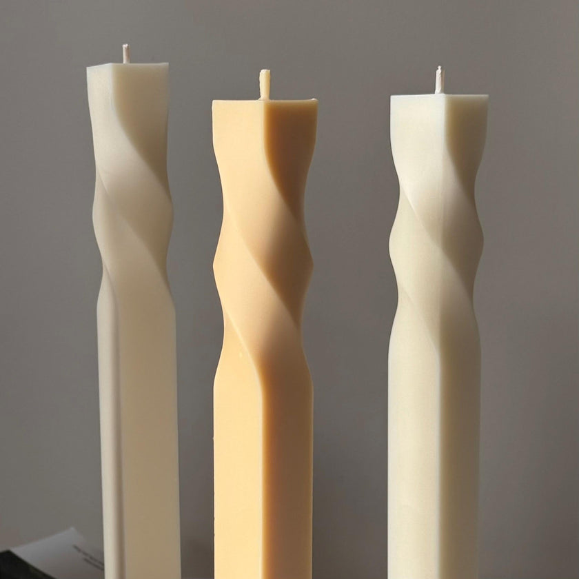 Greko Column Swirl Candle: Ribbed Soy Wax Pillar Candle