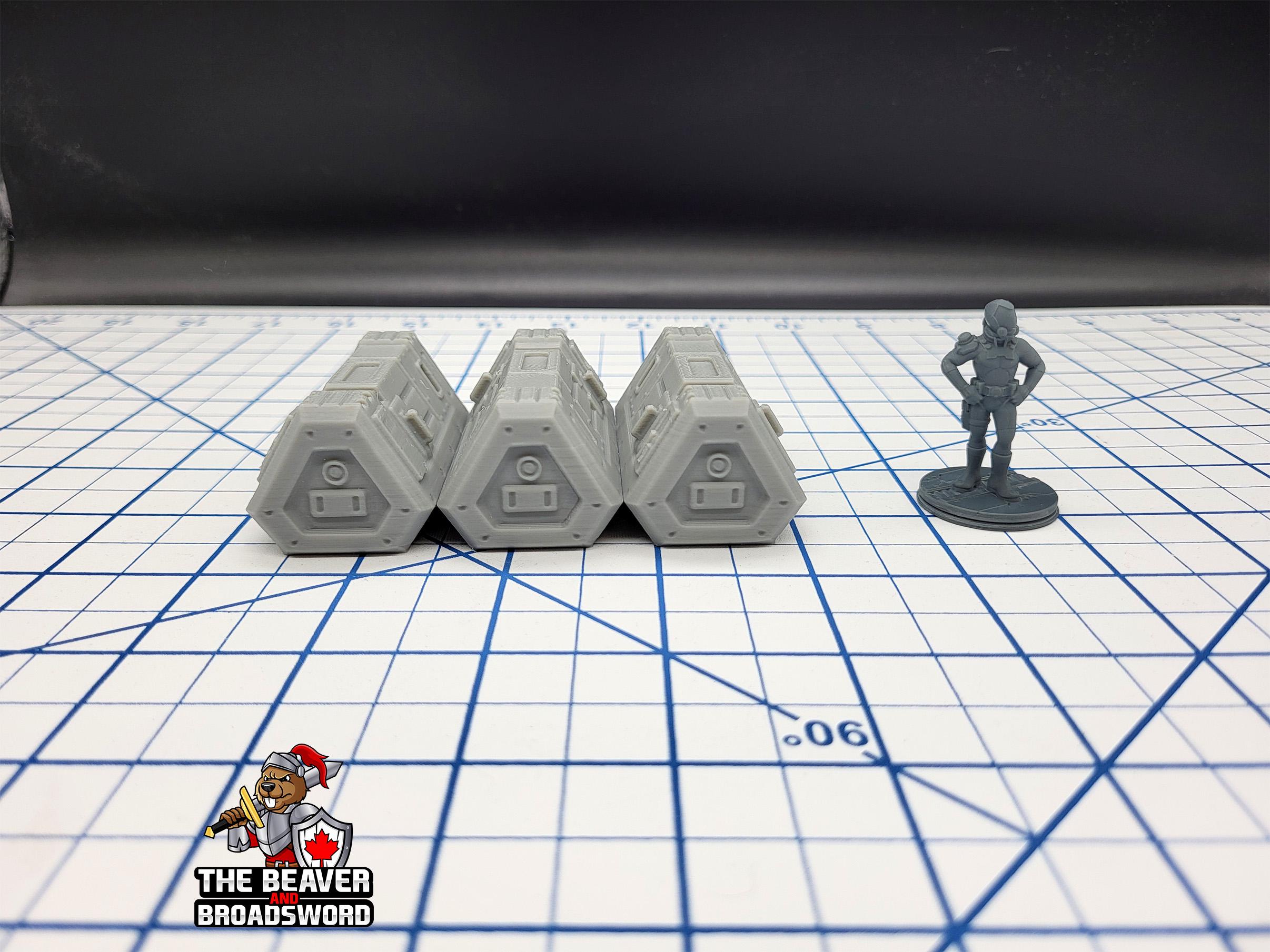 Scifi Medium Cargo Containers - EC3D , Infinity, Legion, Cyberpunk, Starfinder, tabletop terrain, Sci-fi Scenery, Wargaming, Space Hangar