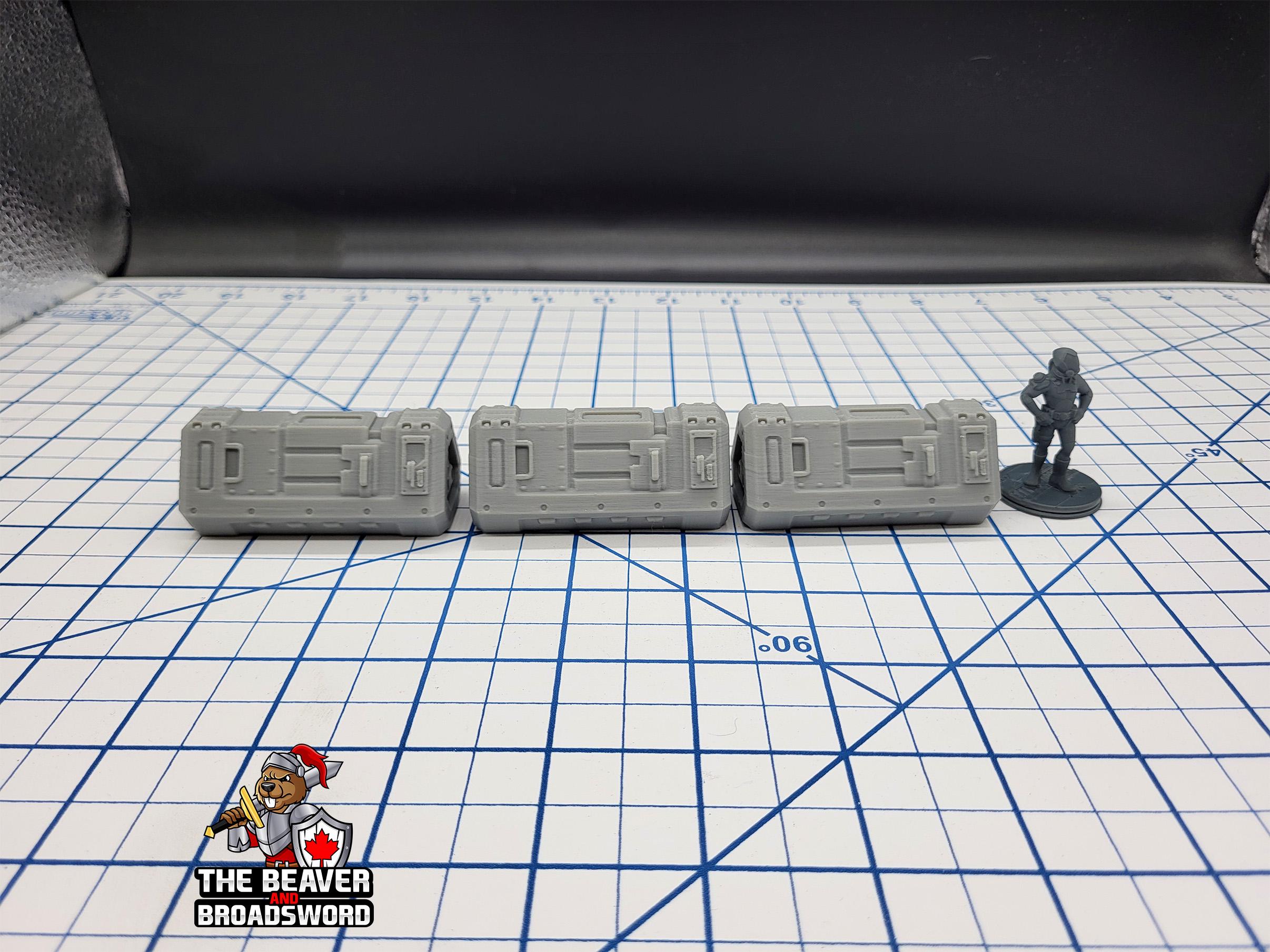 Scifi Medium Cargo Containers - EC3D , Infinity, Legion, Cyberpunk, Starfinder, tabletop terrain, Sci-fi Scenery, Wargaming, Space Hangar