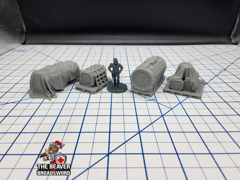 Scifi Assorted Cargo - EC3D , Infinity, Legion, Cyberpunk, Starfinder, tabletop terrain, Sci-fi Scenery, Wargaming, Space Hangar, Shipping