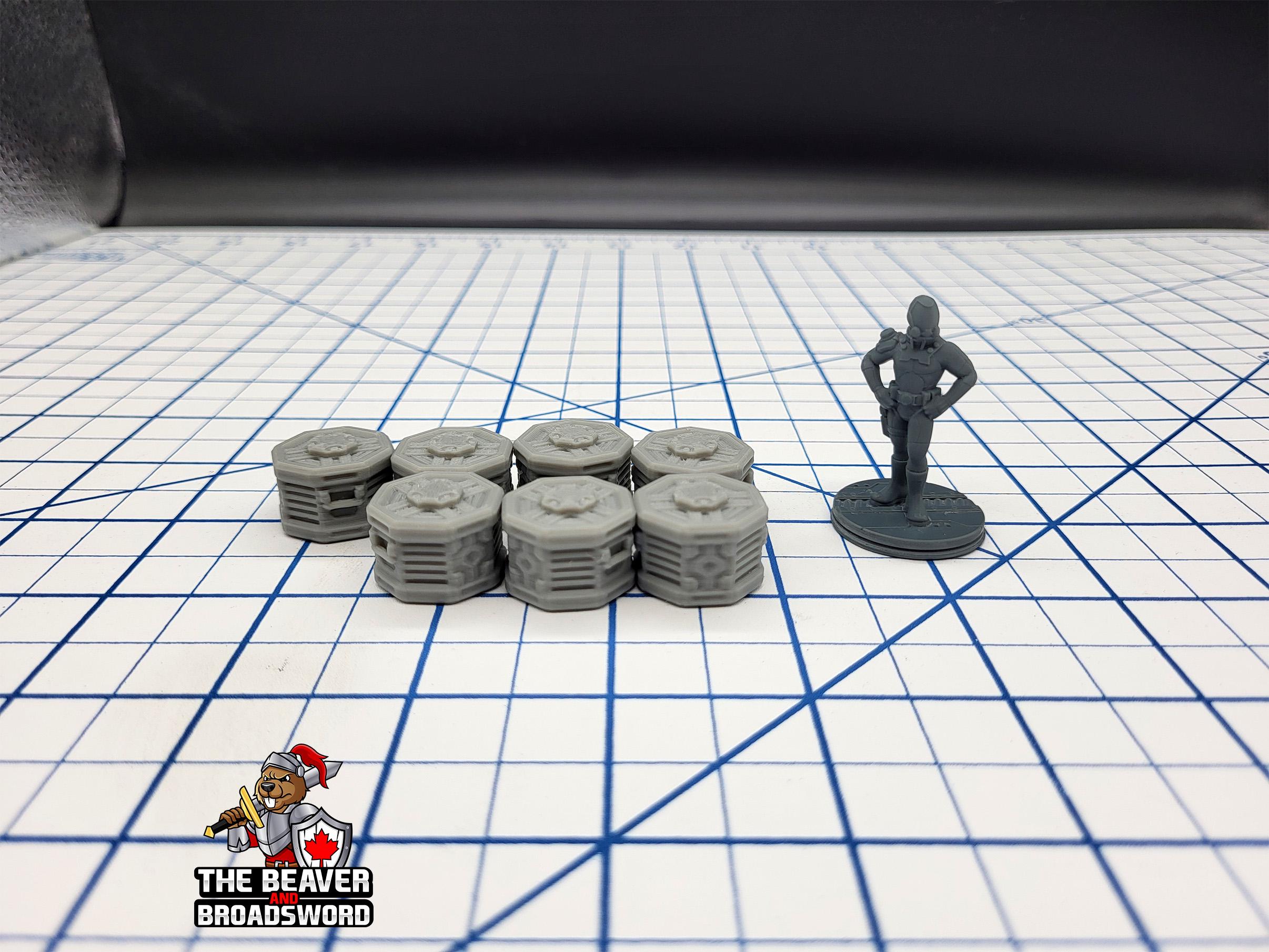 Scifi Stackable Cargo Containers - EC3D , Infinity, Legion, Cyberpunk, Starfinder, tabletop terrain, Sci-fi Scenery, Wargaming, Space Hangar