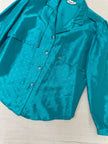 Vintage 80s Shiny Teal Button Up Shirt | Size Medium