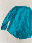 Vintage 80s Shiny Teal Button Up Shirt | Size Medium