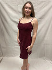 Vintage 90s Sparkly Strechy Burgundy Red Spaghetti Strap Dress | Size Large