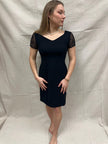 Vintage 90s David Warren NY Little Black Dress with Black Beaded Cap Sleeve Detail | Ladies Size 6
