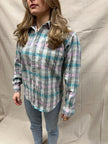 Vintage 80s Pastel Cotton Plaid Button Up | Size Large