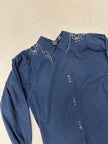 Vintage 80s Mark Allen Western Navy Embroidered Beaded Triple Button Up | Size Ladies Medium