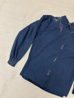 Vintage 80s Mark Allen Western Navy Embroidered Beaded Triple Button Up | Size Ladies Medium