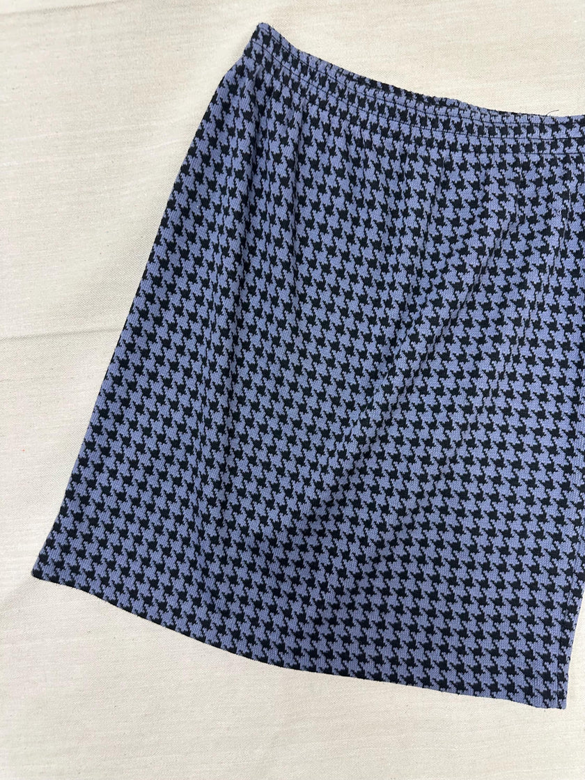 Vintage 80s Blue Houndstooth Cotton Strechy Comfy High Waisted Mini Skirt | Size Medium