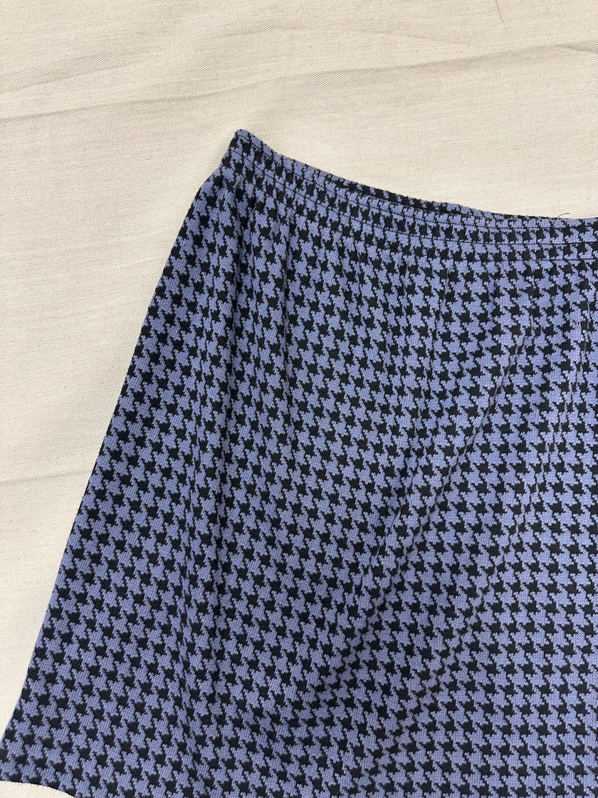 Vintage 80s Blue Houndstooth Cotton Strechy Comfy High Waisted Mini Skirt | Size Medium