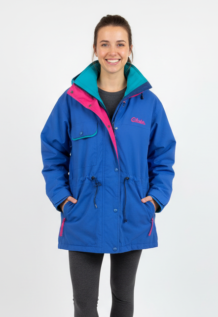 Vintage 90s Cabelas Neon Blue Pink Teal Retro Rain Jacket | Size Large