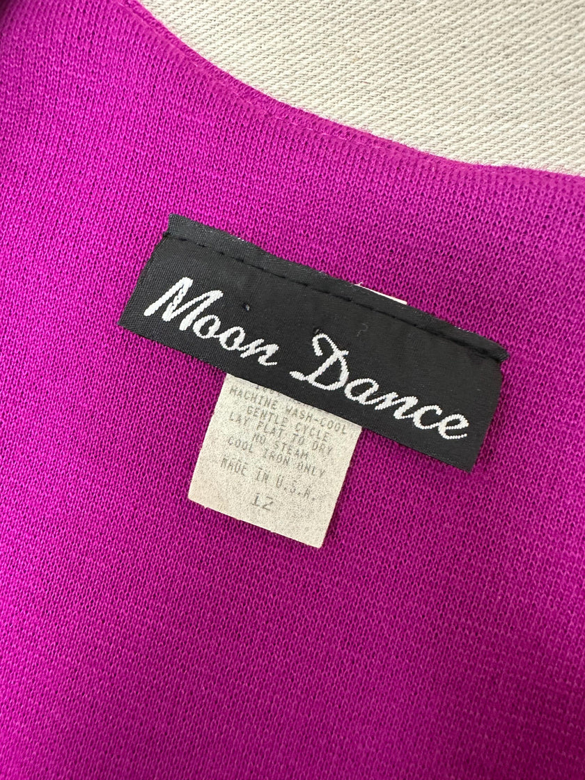 Vintage 80s Magenta Gold Button Up Bodycon Long Sleeve Dress | Size Large