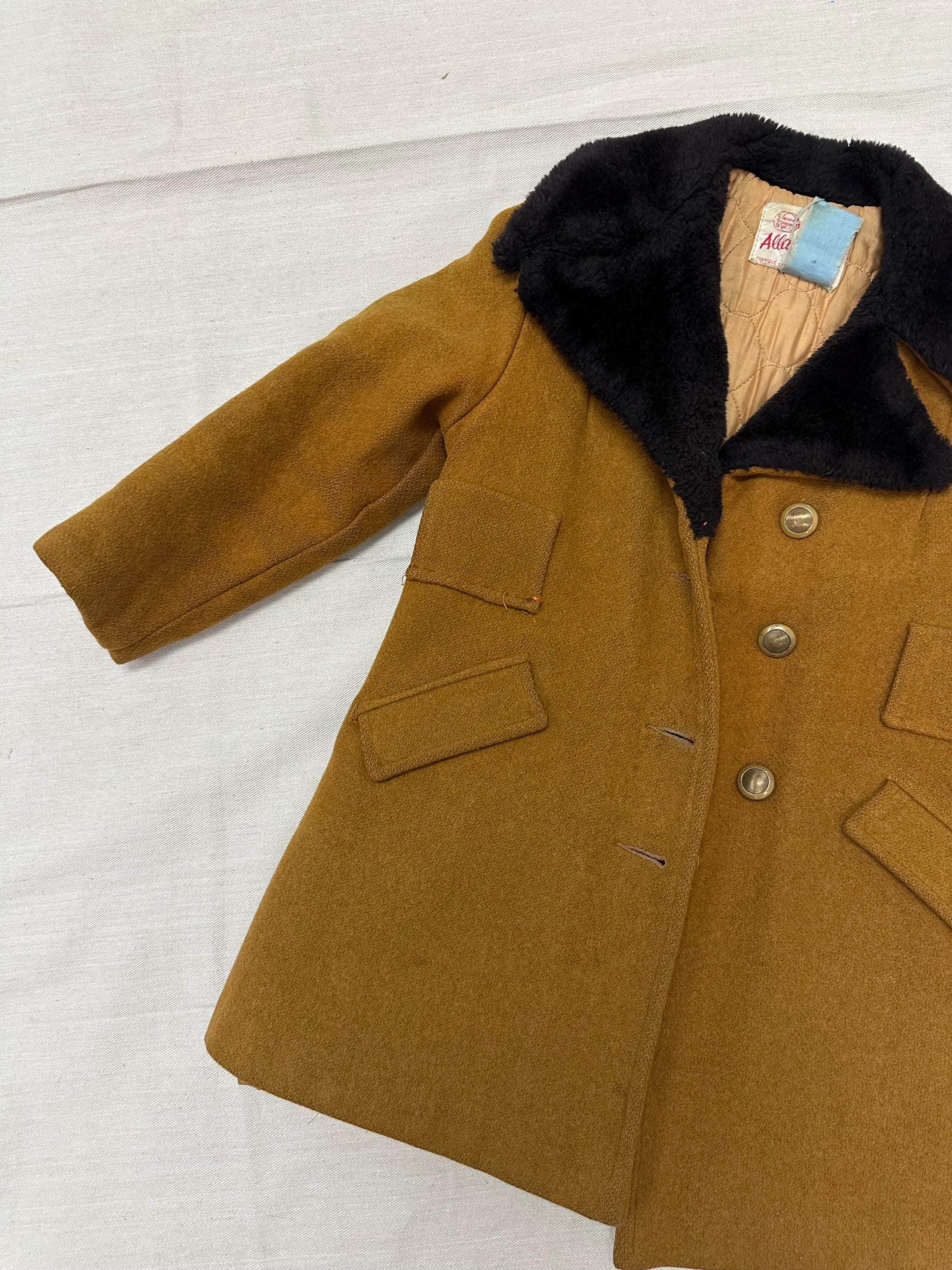 Vintage 1950s Kids Mustard Yellow Peacoat | Size 3 | Made in Winnipeg Canada