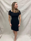 Vintage 90s David Warren NY Little Black Dress with Black Beaded Cap Sleeve Detail | Ladies Size 6