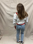 Vintage 80s White V Neck Cotton Sweater With Red Trim Detail | Size L 14-16