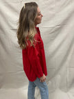 Vintage 80s Red Embroidered Flower Button Up | Size Large
