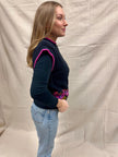 Vintage Black and Pink Pullover Vest with Flower Detail | Size Medium