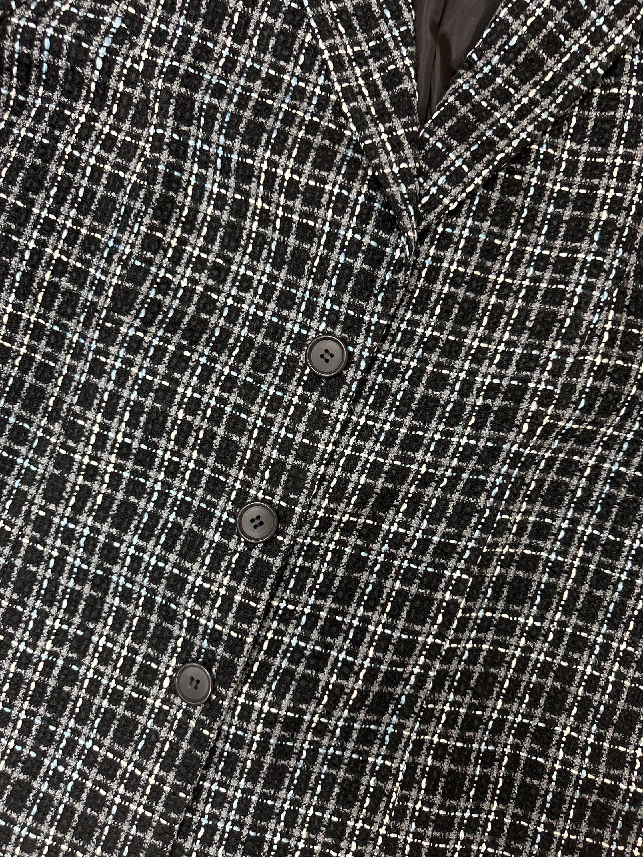 Vintage 90s Black Blue Gray Plaid Blazer | Size XL