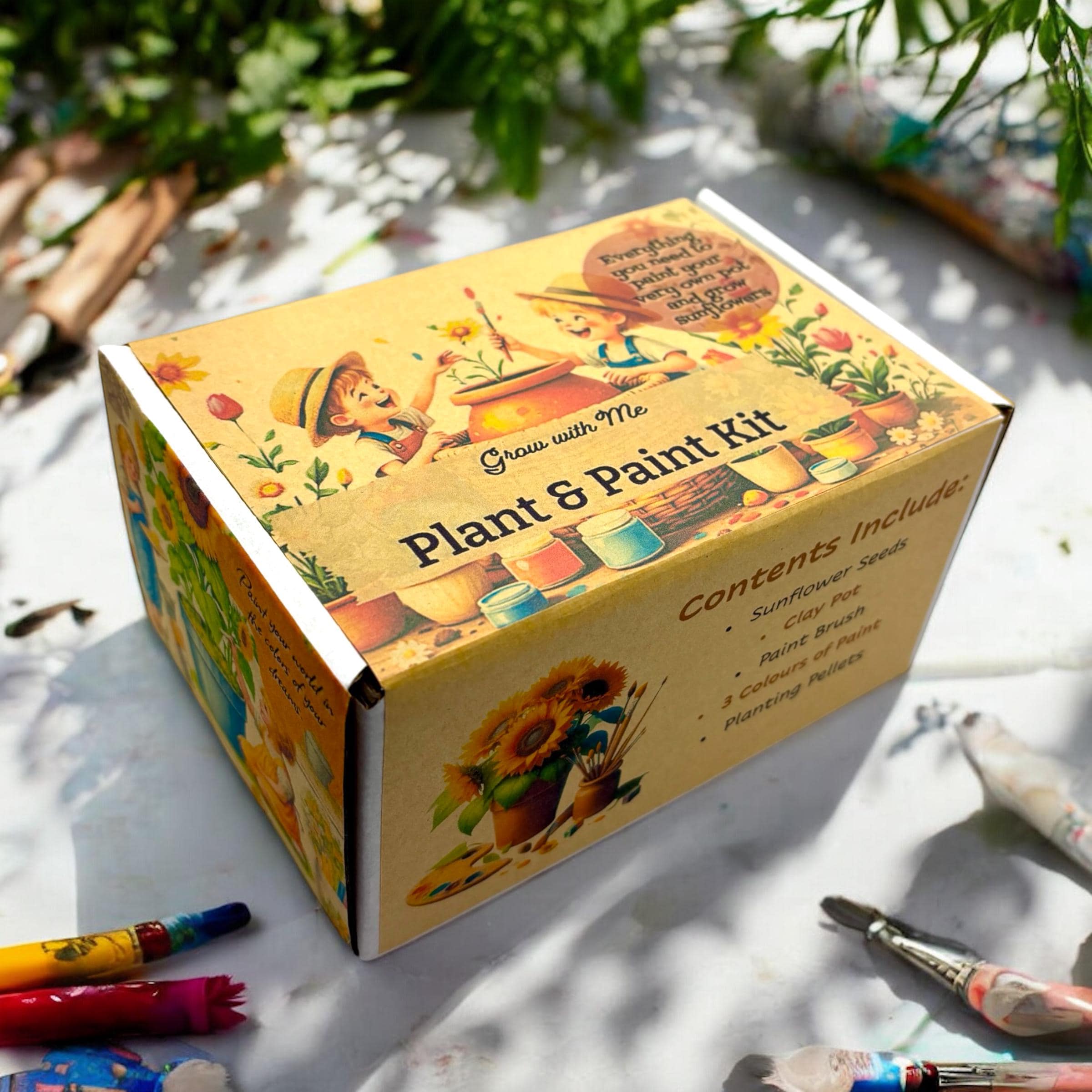 Kit - Paint, Plant & Grow DIY Kit with Clay Pot, Sunflower Seeds, Paint Brush, Paint, Soil