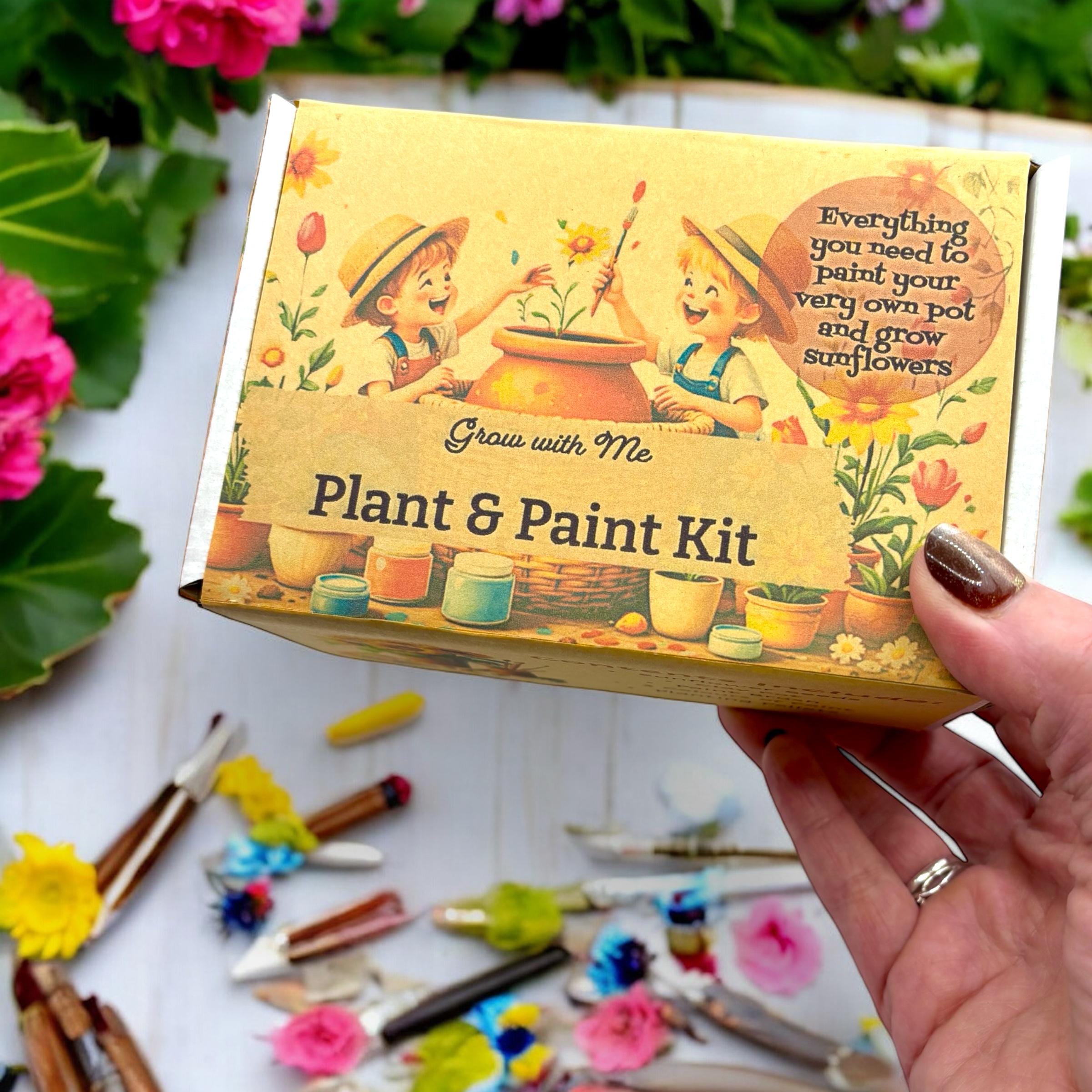 Kit - Paint, Plant & Grow DIY Kit with Clay Pot, Sunflower Seeds, Paint Brush, Paint, Soil