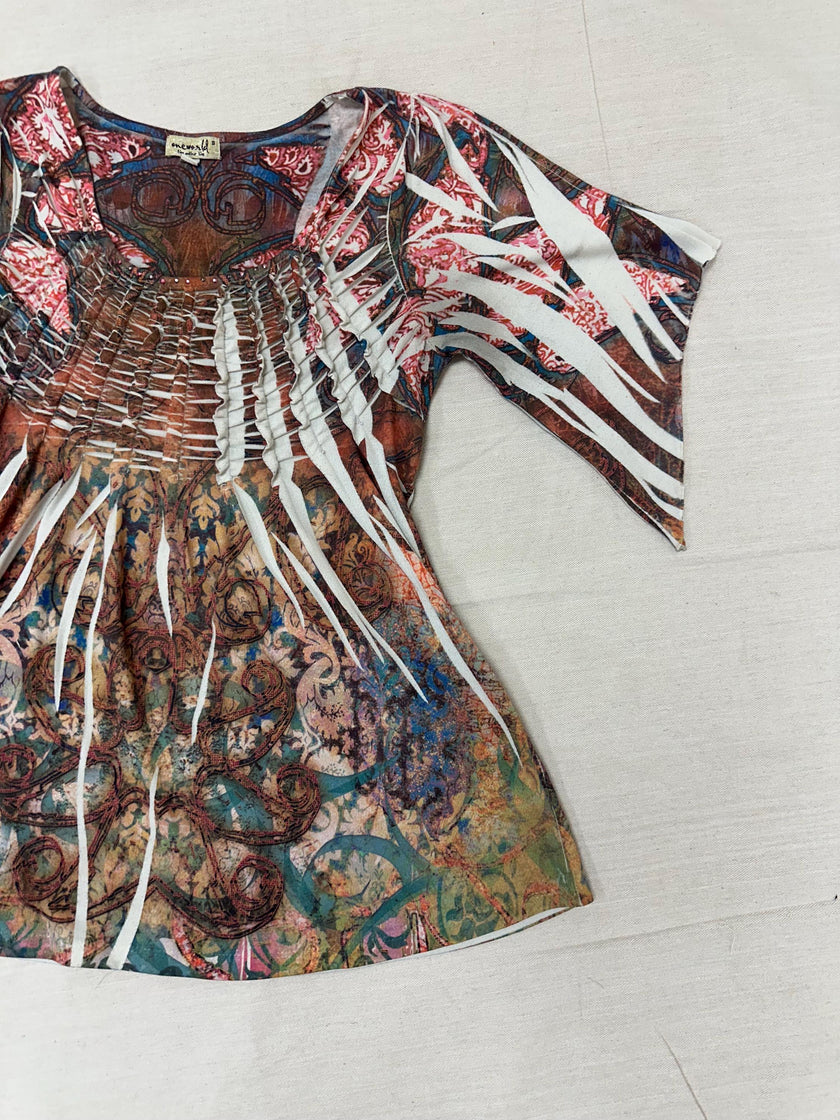 Vintage Y2K Paisley Block Dye Abstract Blouse | Size Small