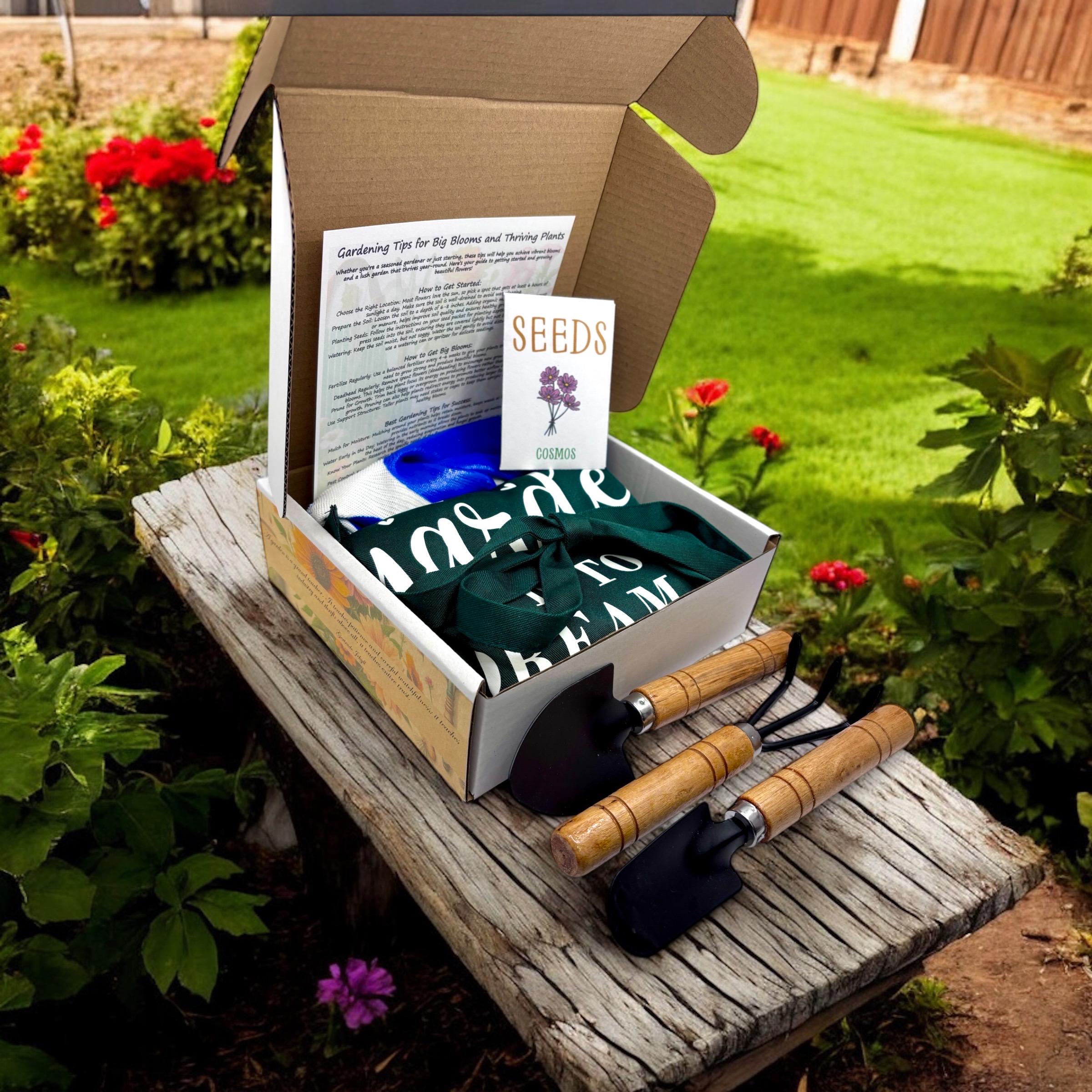 Spring Garden Starter Kit - Bloom & Grow with Cosmo Seeds, Apron, Gloves & Tools - Canadian Wildflowers