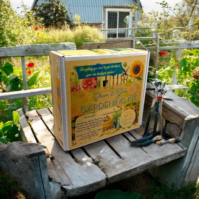 Spring Garden Starter Kit - Bloom & Grow with Cosmo Seeds, Apron, Gloves & Tools - Canadian Wildflowers