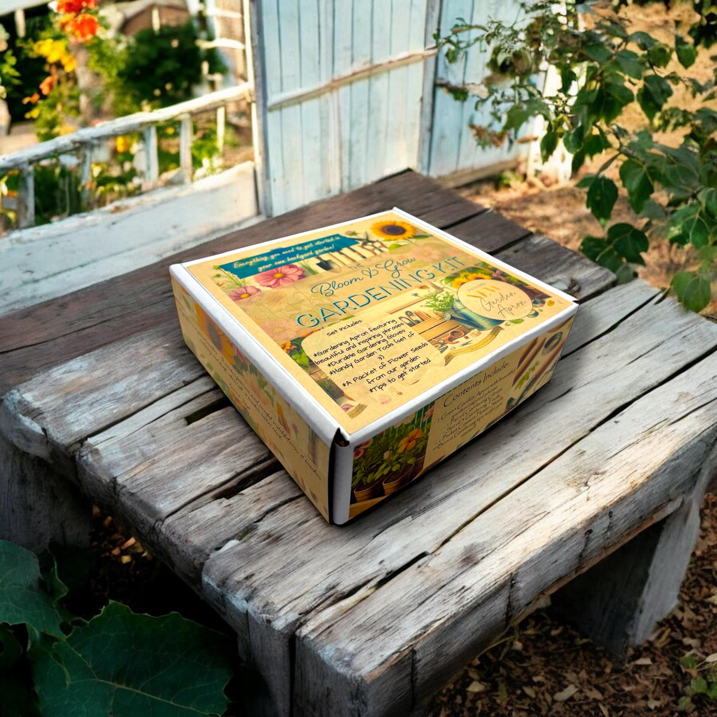 Spring Garden Starter Kit - Bloom & Grow with Cosmo Seeds, Apron, Gloves & Tools - Canadian Wildflowers
