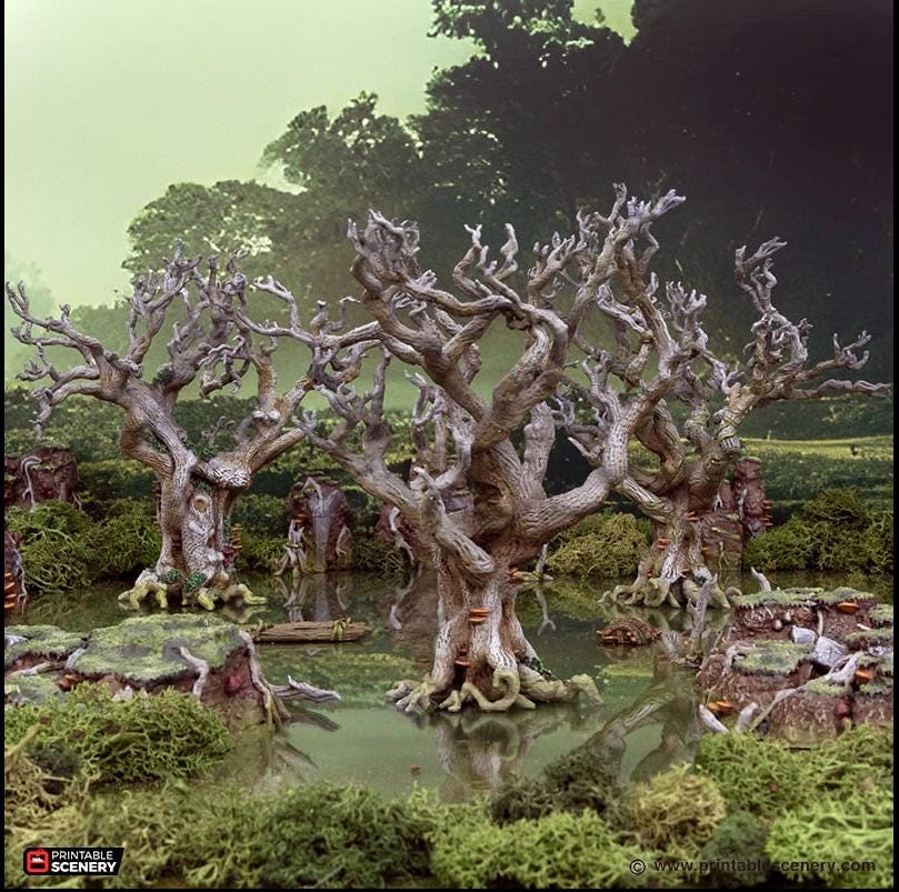 Wildwood Trees - The Gloaming Swamps by Printable Scenery, DnD, Wargaming, High Quality 3D Printed, Swamp Theme, 28mm 32mm scales, D&D