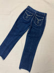 Vintage 70s High Waisted Dark Wash Triple White Stitch Western Jeans | Size Medium