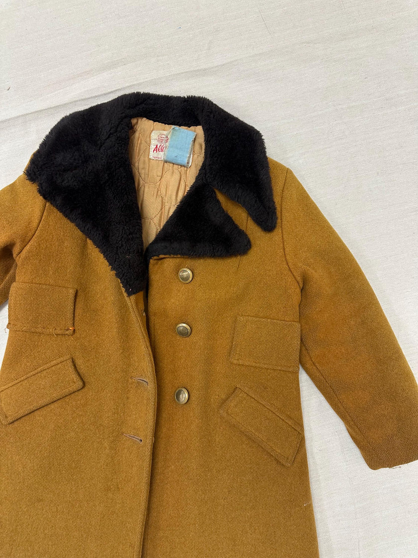 Vintage 1950s Kids Mustard Yellow Peacoat | Size 3 | Made in Winnipeg Canada