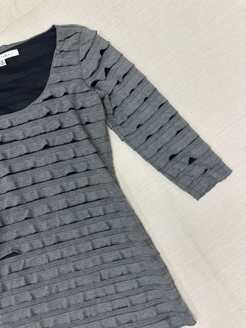 Vintage Y2K Grey Ruffle Tunic Dress | Size Medium