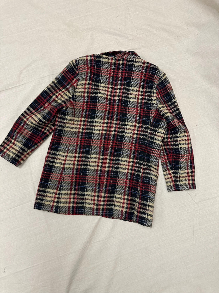 Vintage 90s Red Cream Plaid Blazer | Size Ladies Large